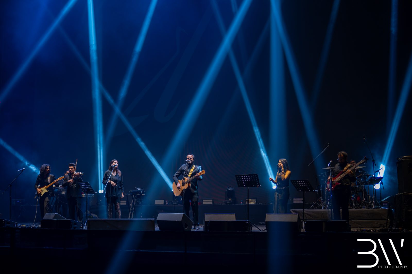 Delhi Indie Project, full band, under blue beam lighting