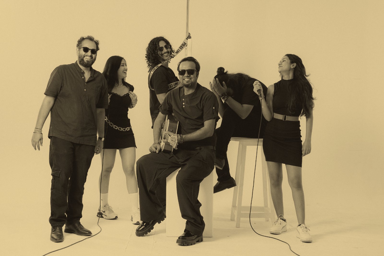 Delhi Indie Project with instruments, studio portrait